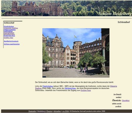 Die neuen Seiten �ber das Schloss Heidelberg: Klar gegliedert, im schlanken Design.
