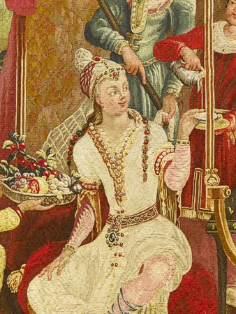 Die Kaiserin von China beim Fr�hst�ckstee � als textiles Gem�lde gewebt mit einer Schussfadendichte von 20 bis 28 F�den pro Zentimeter. Detail einer Tapisserie der Manufaktur Beauvais, um 1720/30