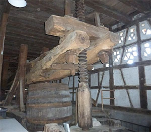 Die Torkel in Bodman. Torkelbaum und Gebäude. © Deutsche Stiftung Denkmalschutz/Wegner