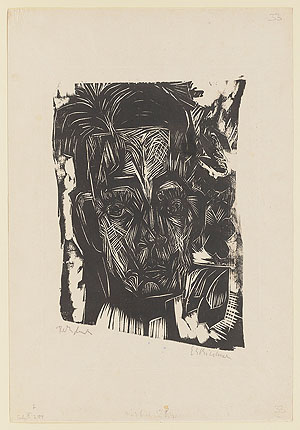 Ernst Ludwig Kirchner, Kopf Robert Binswanger (Der Student), 1917/18. Holzschnitt, 58,9 x 40,5 cm. Städel Museum, Frankfurt am Main