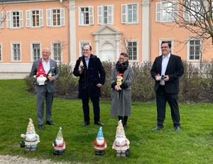 Michael Hörrmann, Frank Krawczyk (beide SSG), Sandra Moritz (Schloss Schwetzingen) und Manuel Liehr SSG) bei der Vorstellung des Projekts.