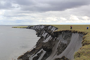 Ein Kliff in der sibirischen Arktis mit Überresten von Moorgebieten. Foto: Alfred-Wegener-Institut / Lutz Schirrmeister