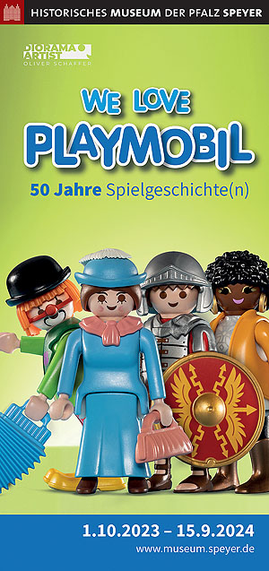 Plakat zur Ausstellung „We Love PLAYMOBIL. 50 Jahre Spielgeschichte(n)“. © hmp